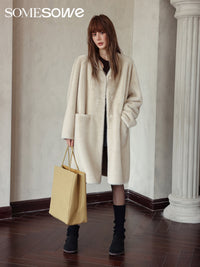 SOMESOWE Pearl Faux Fur Long Coat | MADA IN CHINA