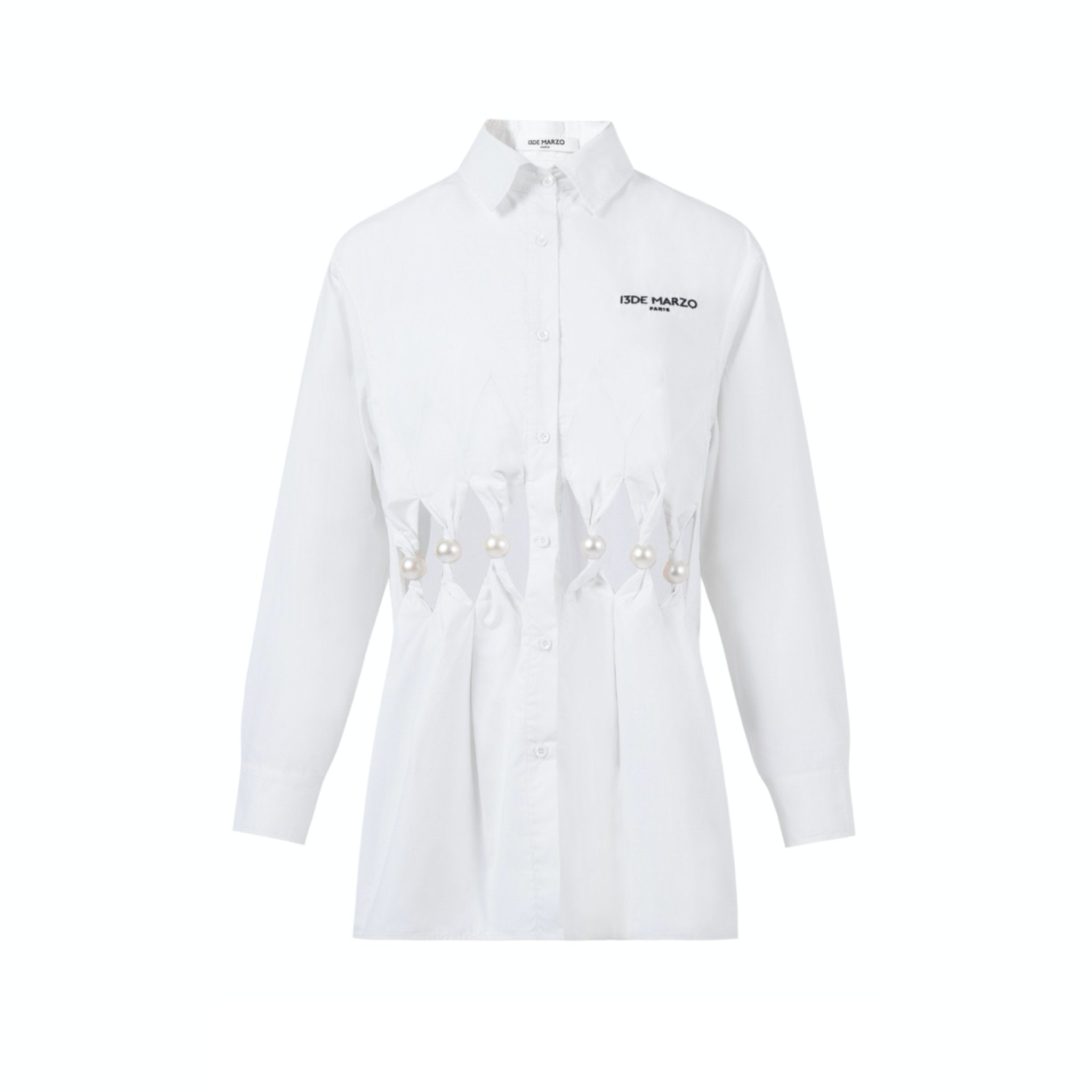 13 DE MARZO Pearl Hollow Out Shirt White | MADA IN CHINA