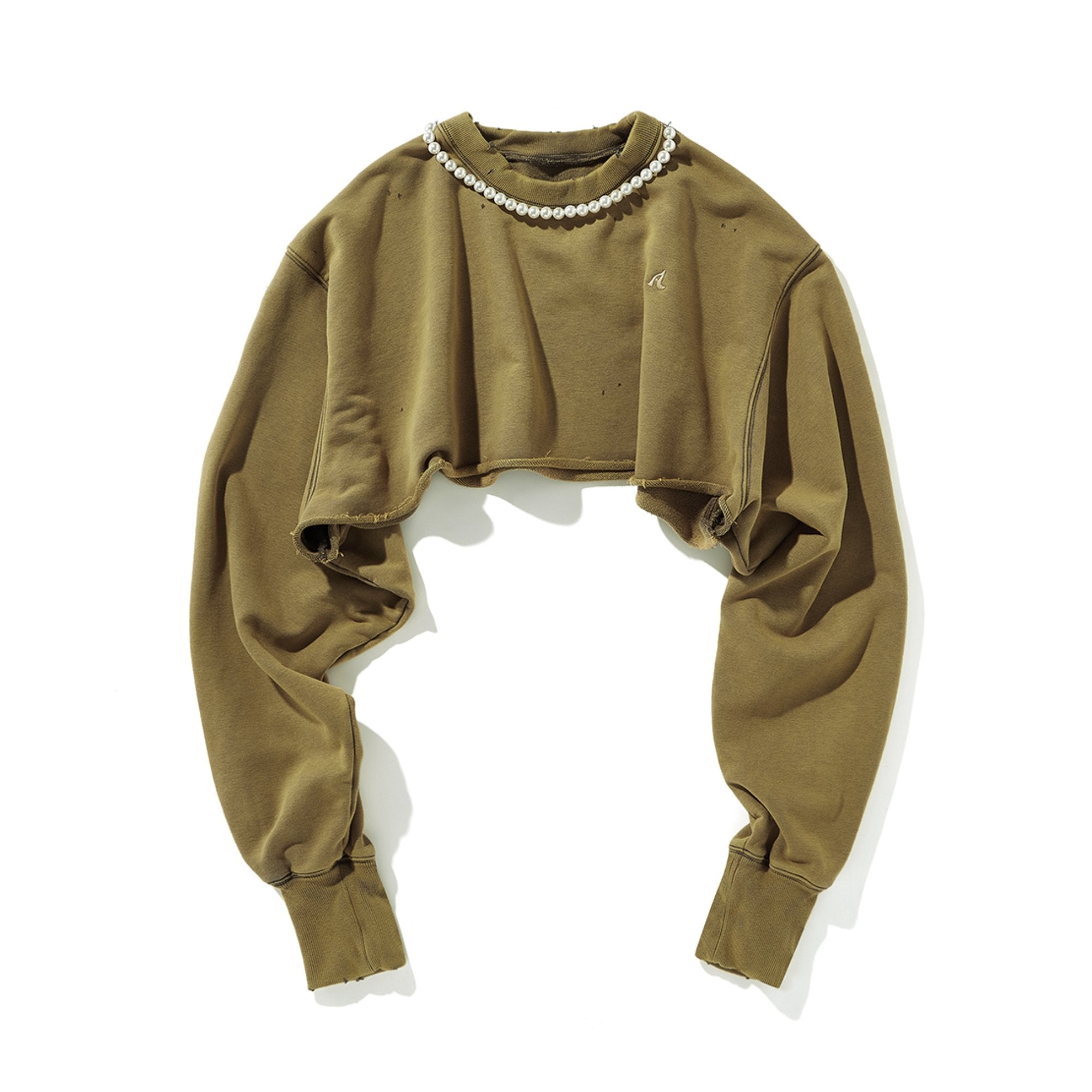 AIN'T SHY Pearl Necklace Crewneck Mustard | MADA IN CHINA
