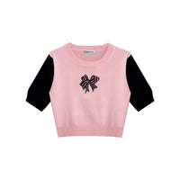 SOMESOWE Pink And Black Bow Knot Print T-shirt | MADA IN CHINA