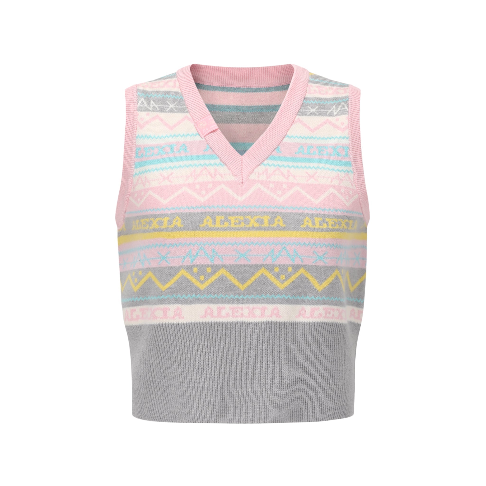Alexia Sandra Pink And Grey Embossed Knit Vest | MADA IN CHINA