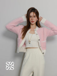 SOMESOWE Pink And White Fake Fur Retro Coat | MADA IN CHINA