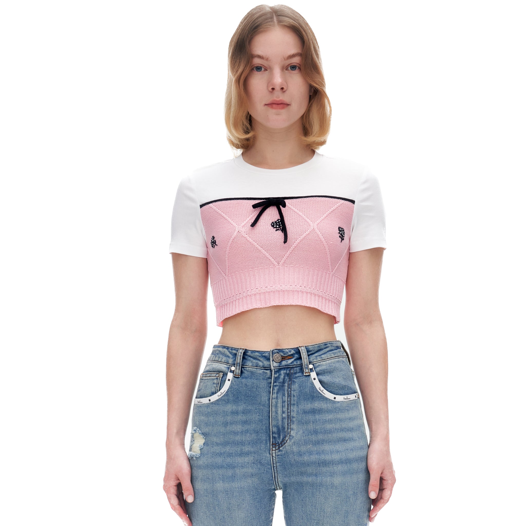 HERLIAN Pink And White Knit T-shirt | MADA IN CHINA