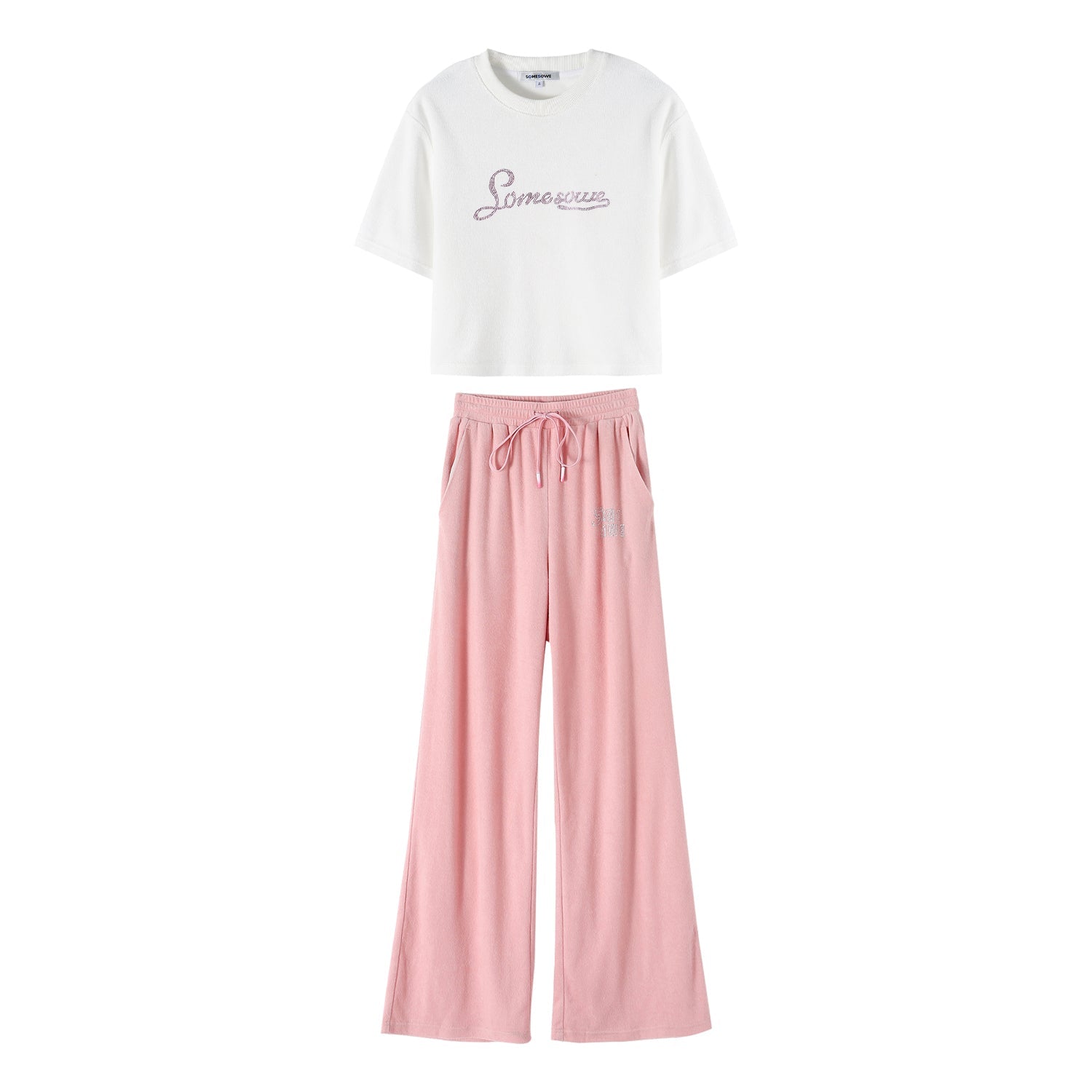SOMESOWE Pink And White Logo Letter Causal Wear Set | MADA IN CHINA