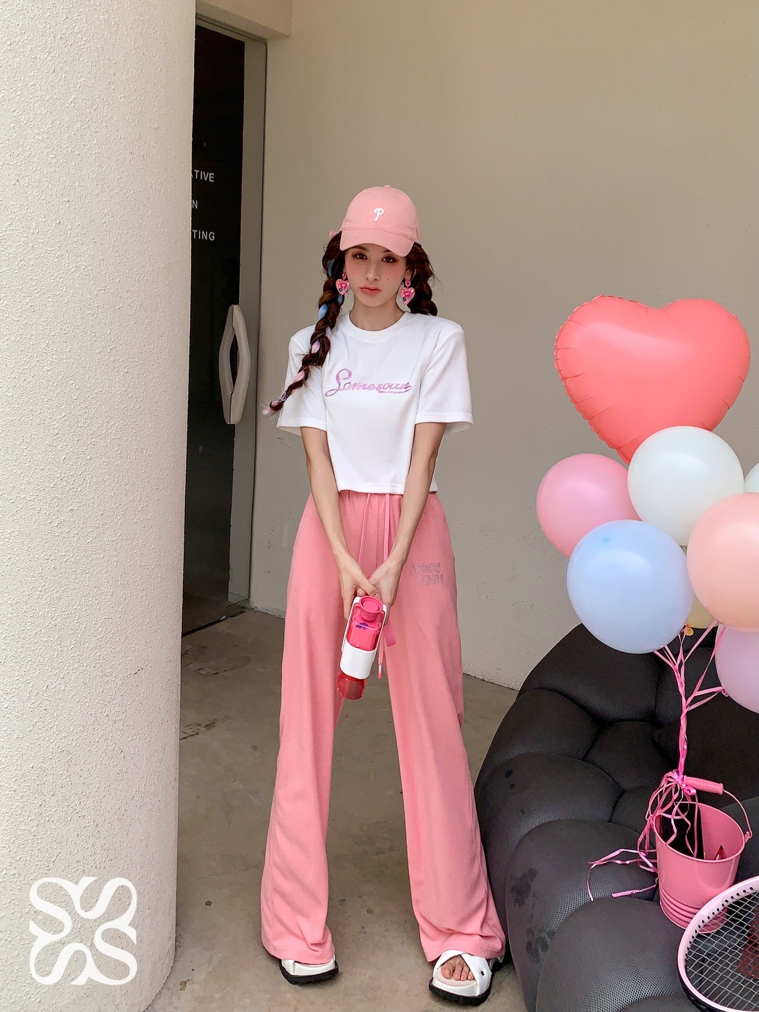 SOMESOWE Pink And White Logo Letter Causal Wear Set | MADA IN CHINA