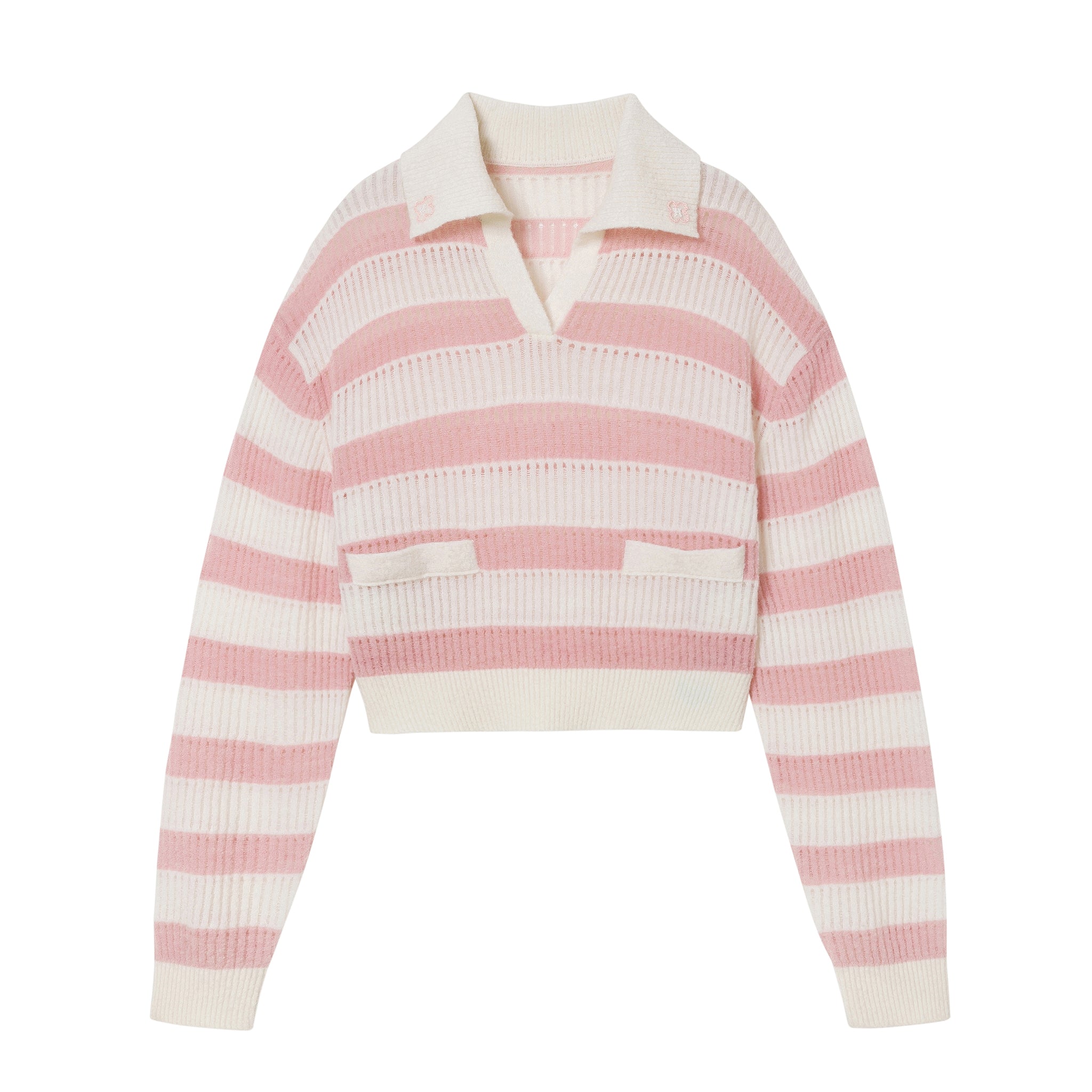 HERLIAN Pink And White Striped Lapel Sweatshirt | MADA IN CHINA