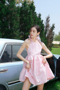 DIANA VEVINA Pink Beaded Jacquard Sleeveless Dress | MADA IN CHINA