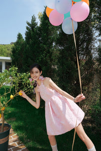 DIANA VEVINA Pink Beaded Jacquard Sleeveless Dress | MADA IN CHINA