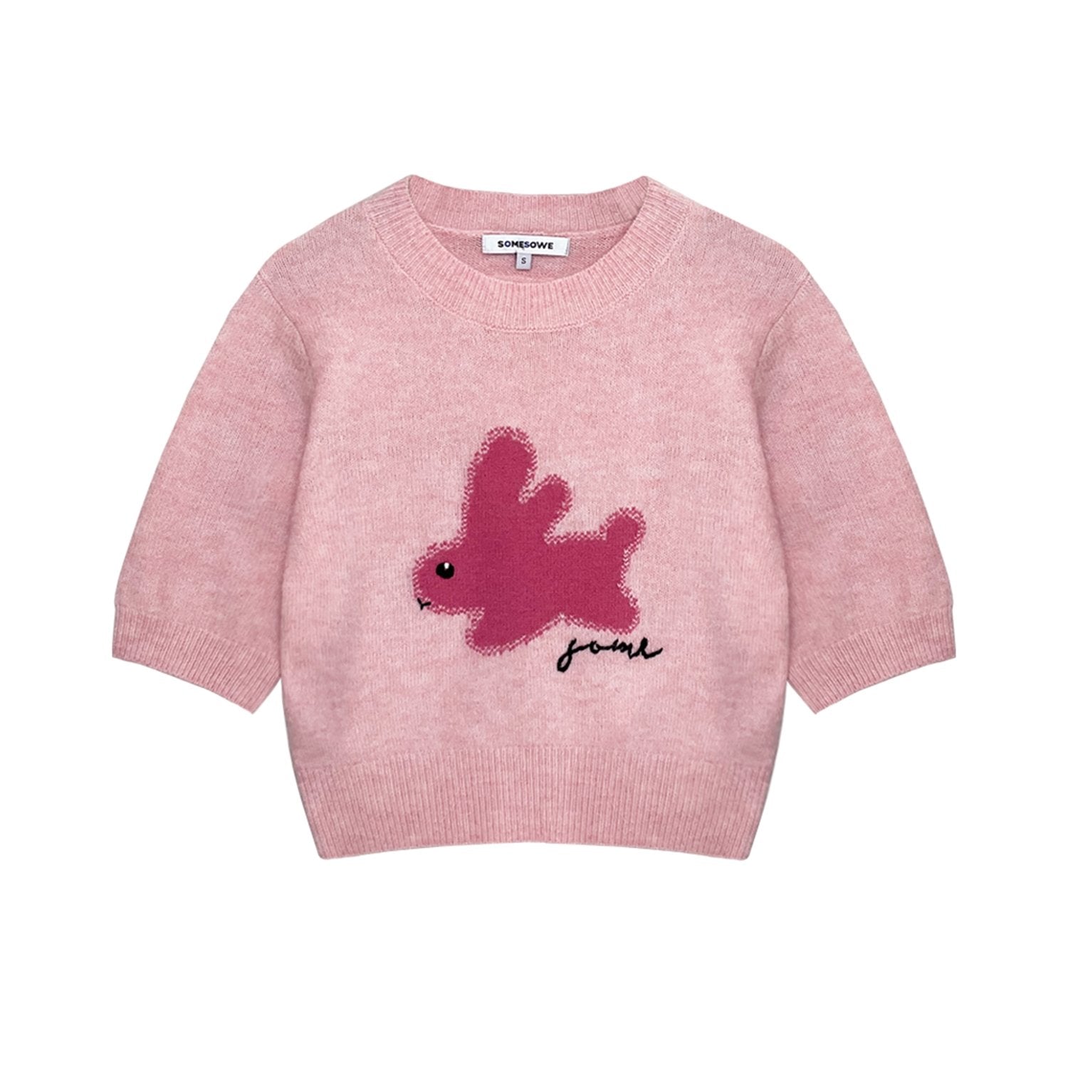 Pink Bunny Short Sleeve Knitted Sweater