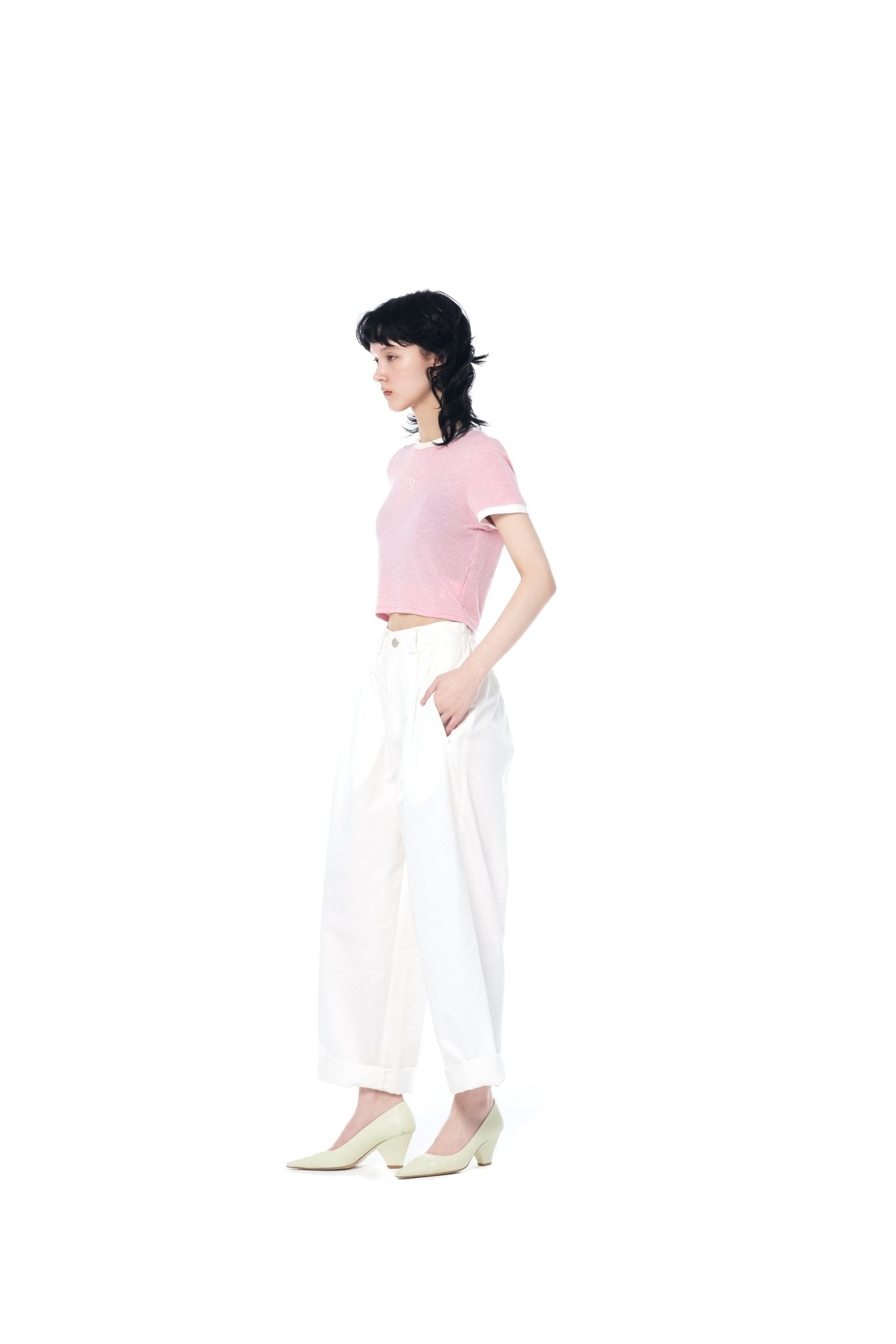 ICE DUST Pink Contrast Trim Cropped T-Shirt | MADA IN CHINA
