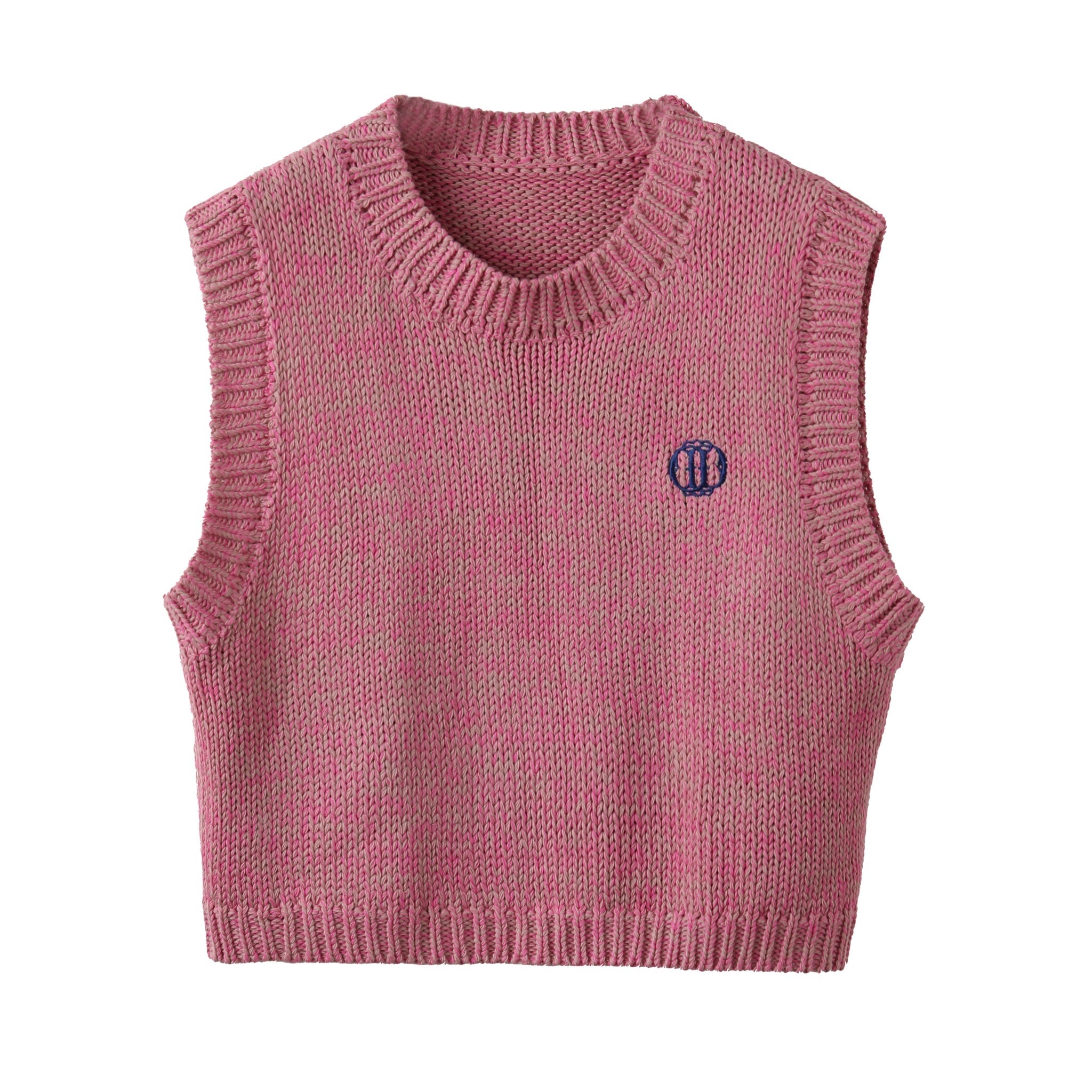 ICE DUST Pink Crew Neck Knit Embroidered Tank Top | MADA IN CHINA