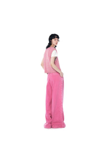 ICE DUST Pink Crew Neck Knit Embroidered Tank Top | MADA IN CHINA