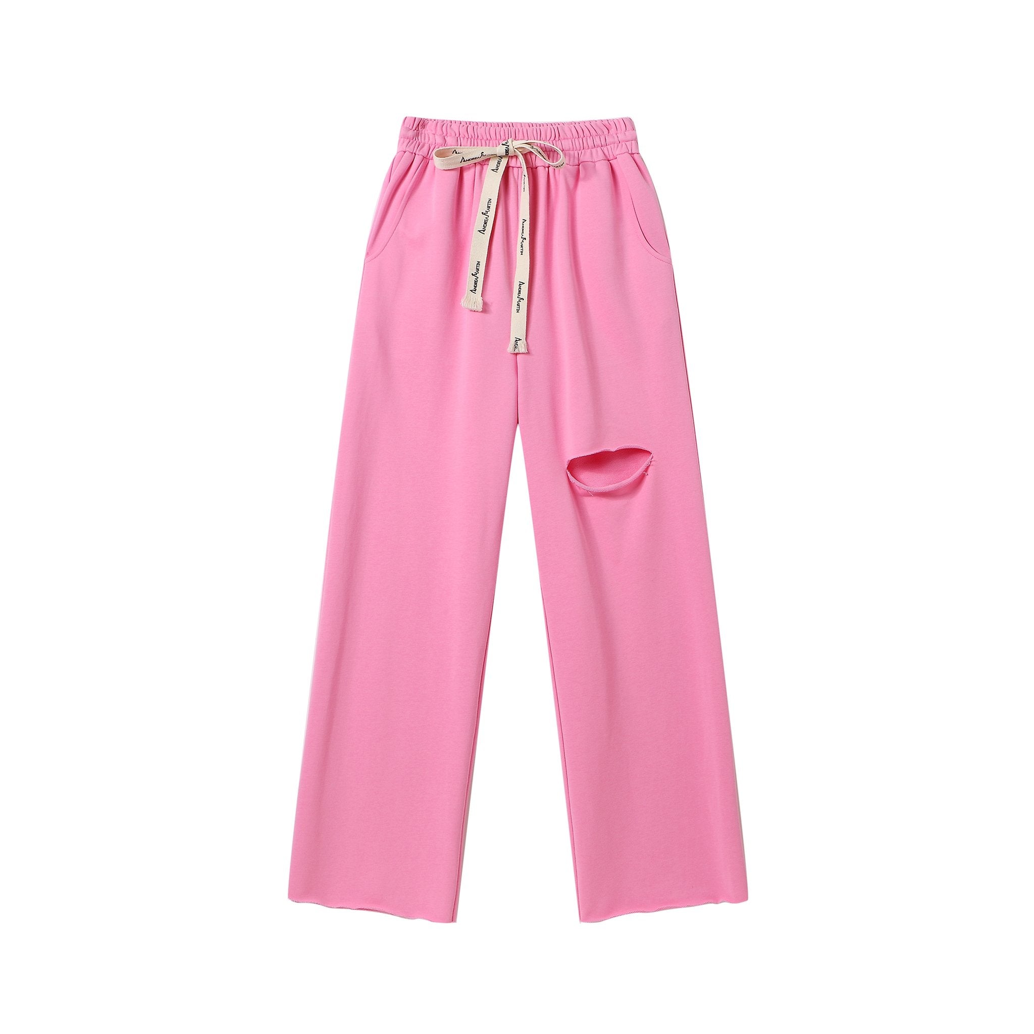 ANDREA MARTIN Pink Drawstring Ripped Trousers | MADA IN CHINA