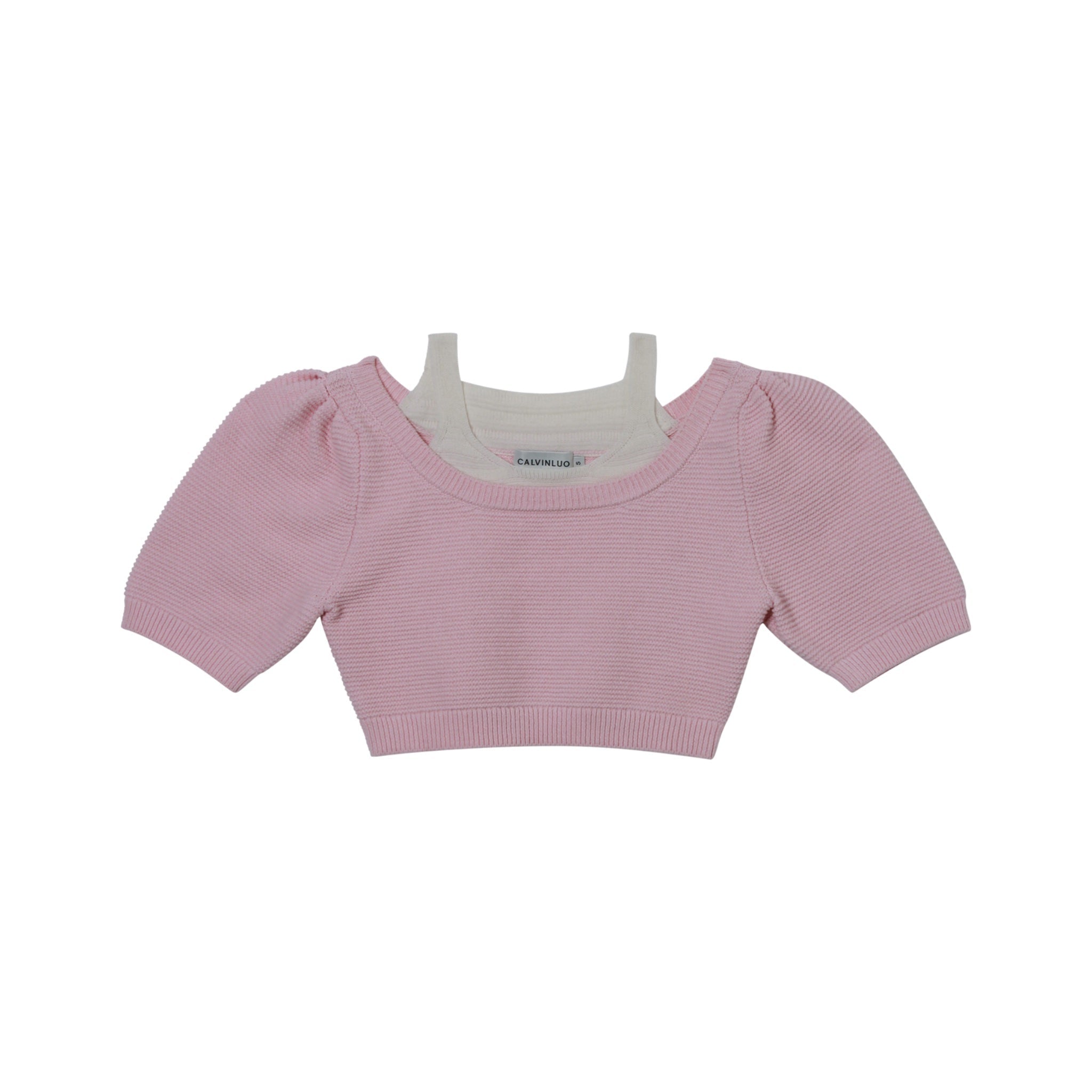 Pink Fake Two-Piece Short Knitted Sweater