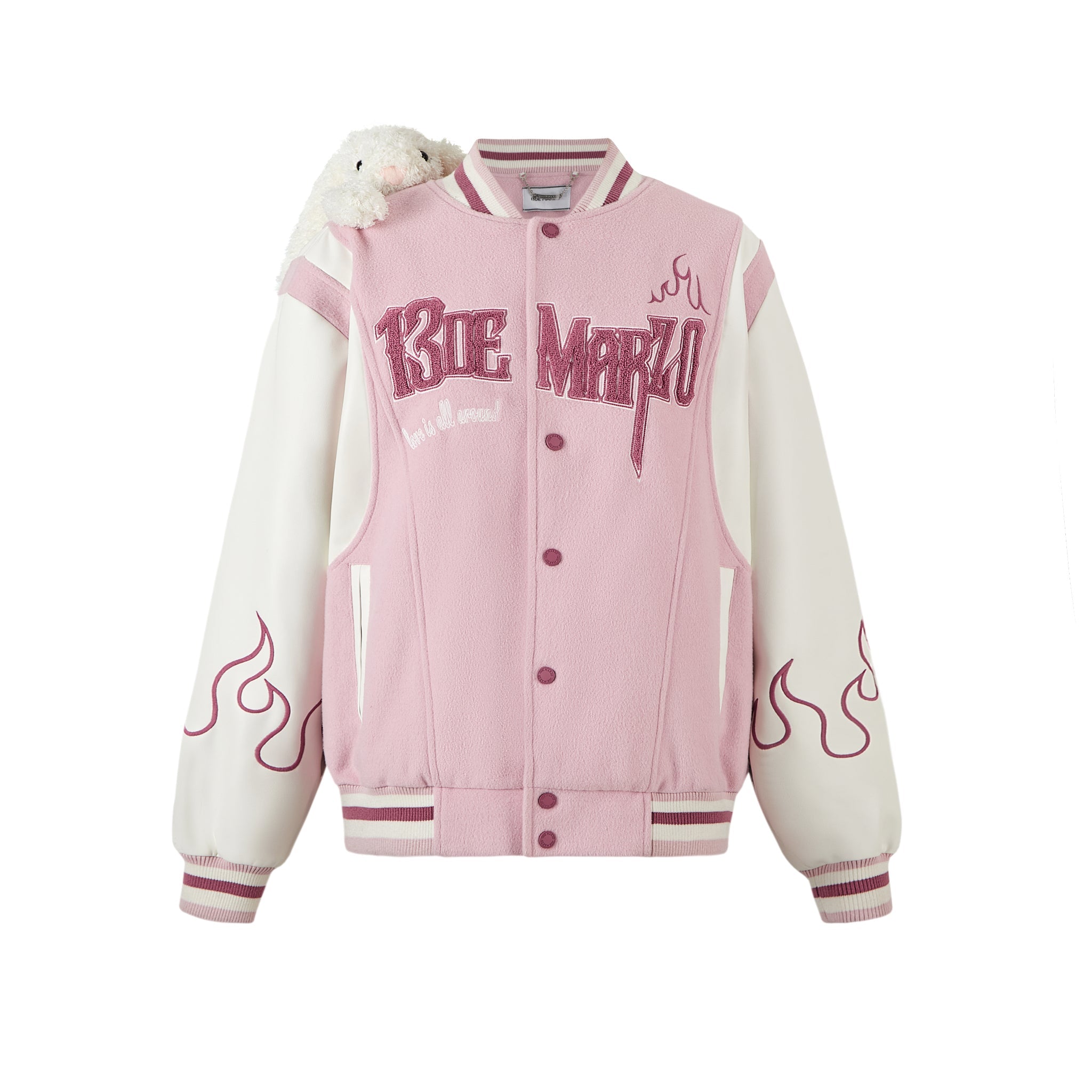 13DE MARZO Pink Flame Baseball Jacket Coat | MADA IN CHINA
