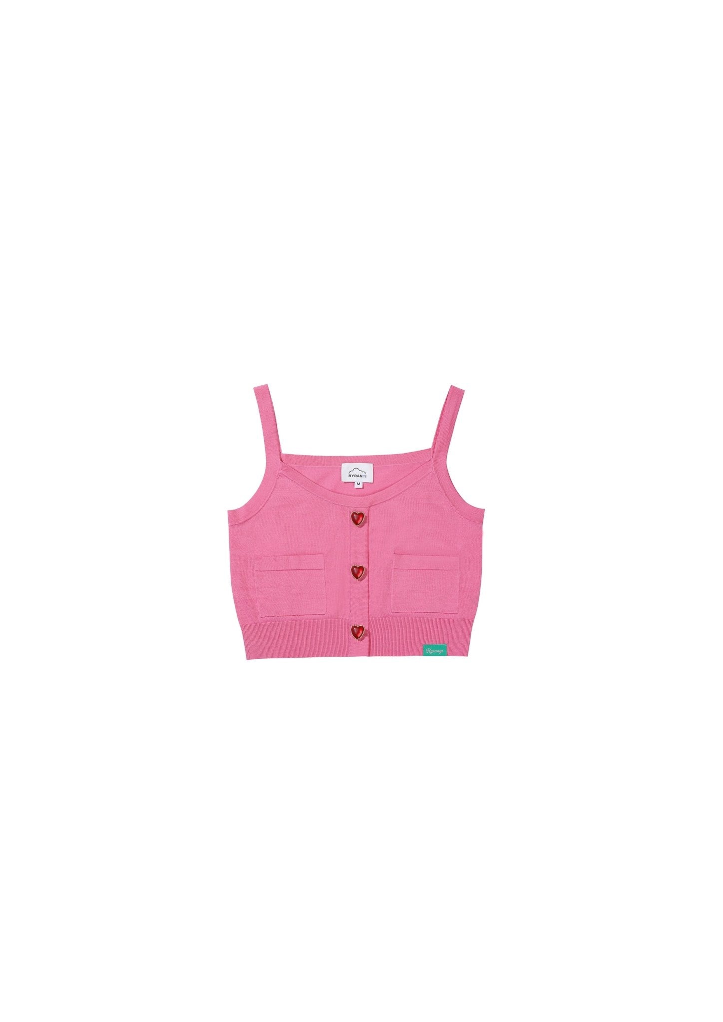 RYRANYI Pink Heart Button Knitted Vest | MADA IN CHINA