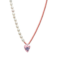 LOST IN ECHO Pink Heart Enamel Pearl Necklace | MADA IN CHINA
