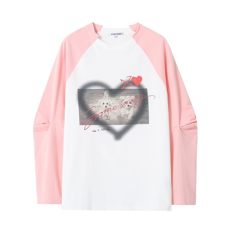 SOMESOWE Pink Heart Puppy Print Shirt | MADA IN CHINA