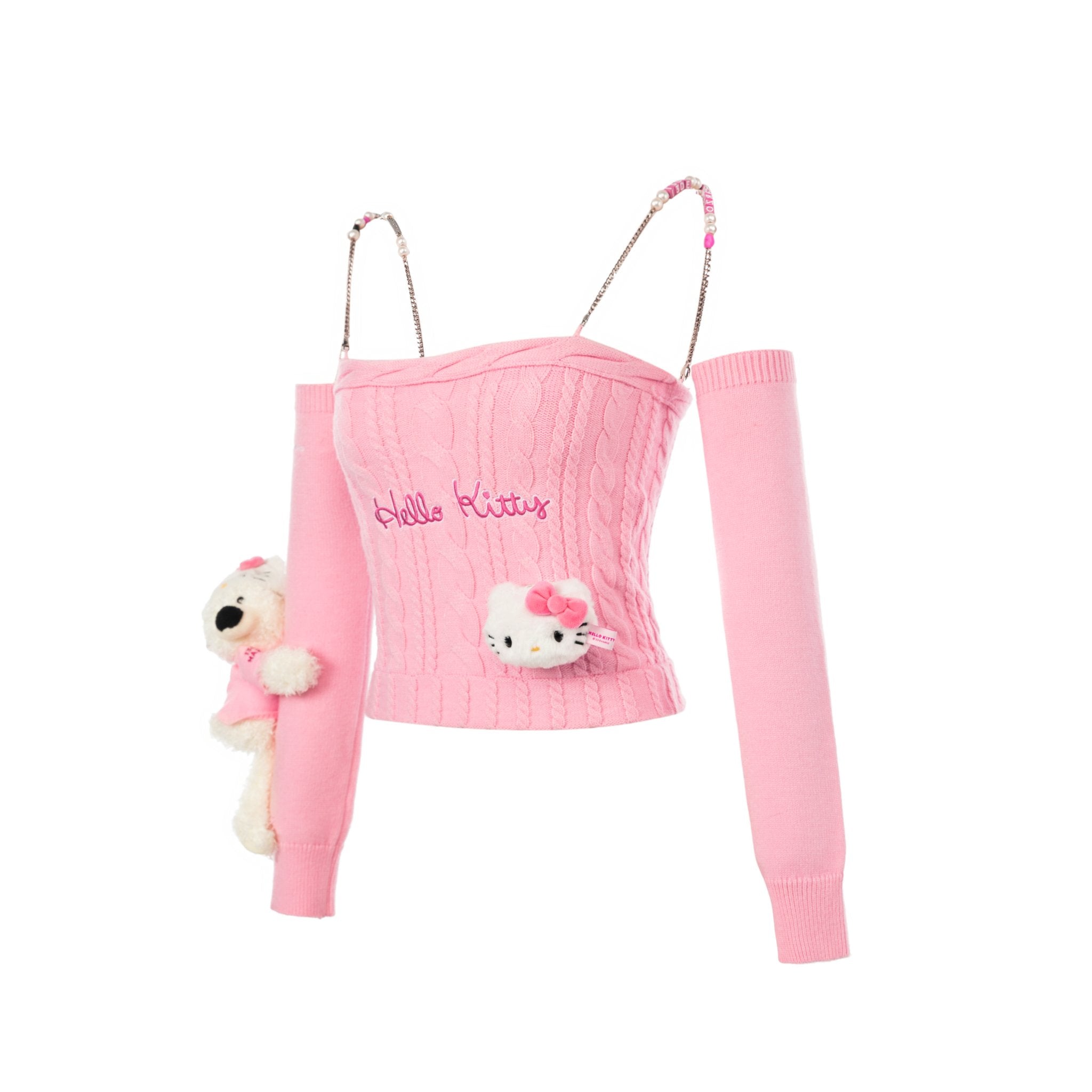 13DE MARZO Pink Hello Kitty Shoulderless Knitted Top | MADA IN CHINA
