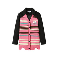 ANDREA MARTIN Pink Knit Stripe Patchwork Blazer | MADA IN CHINA