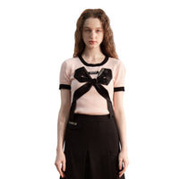 ARTE PURA Pink Knit Top with Bow Tie | MADA IN CHINA