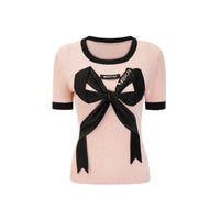 ARTE PURA Pink Knit Top with Bow Tie | MADA IN CHINA