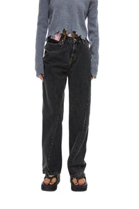 ANN ANDELMAN Pink Leather Distressed Jeans | MADA IN CHINA