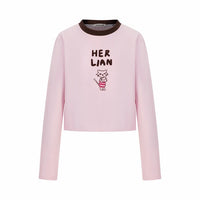 HERLIAN Pink Letter Kitty Long Sleeve T-shirt | MADA IN CHINA