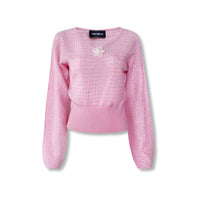 NOT FOR US Pink Rhinestone Knit Top | MADA IN CHINA
