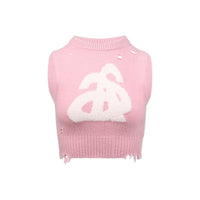 ANN ANDELMAN Pink Short Destroyed Knit Vest | MADA IN CHINA