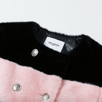 THREE QUARTERS Pink Striped Patchwork Fur Coat | MADA IN CHINA
