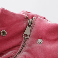 THREE QUARTERS Pink Velvet Rhinestone Removable Down Jacket | MADA IN CHINA