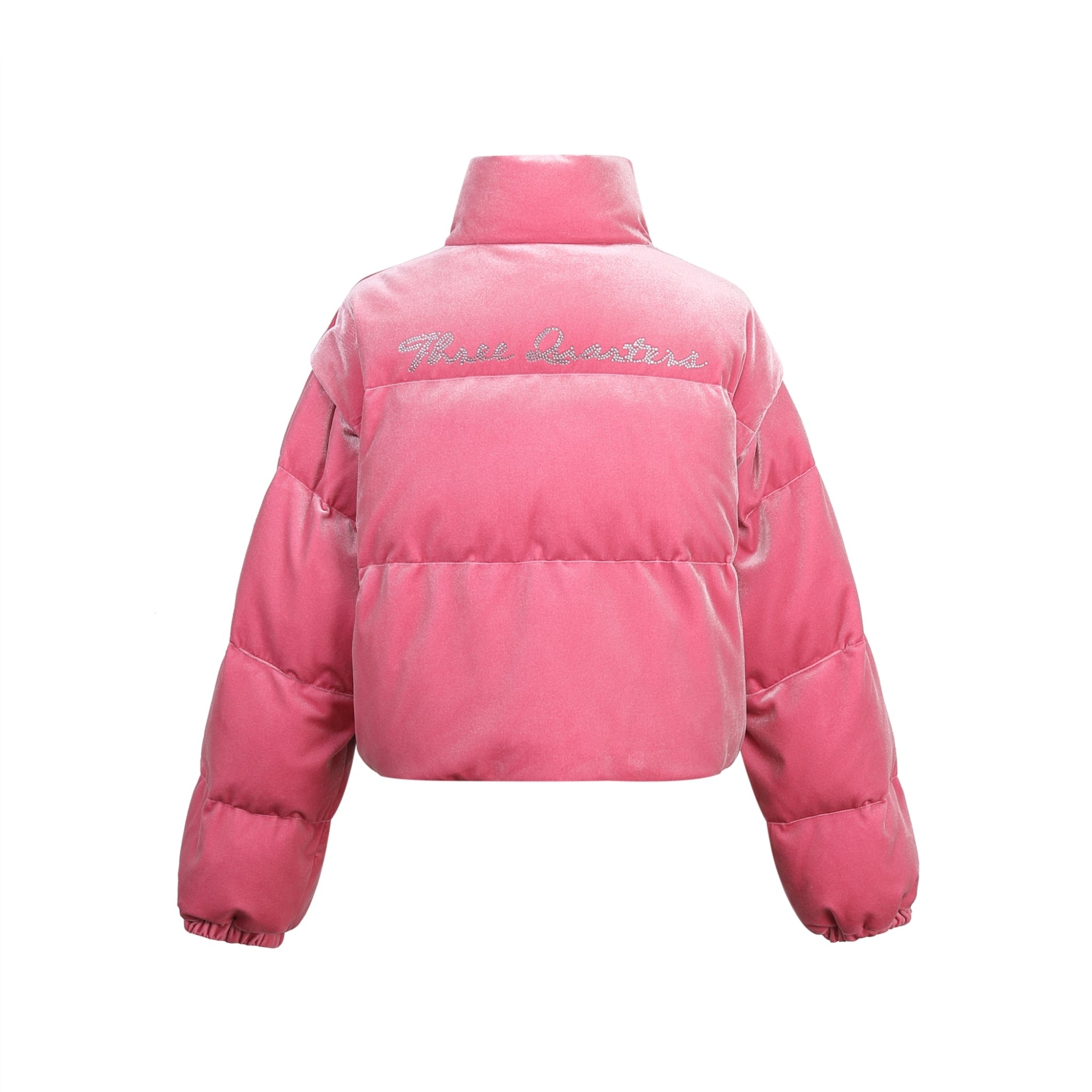 THREE QUARTERS Pink Velvet Rhinestone Removable Down Jacket | MADA IN CHINA