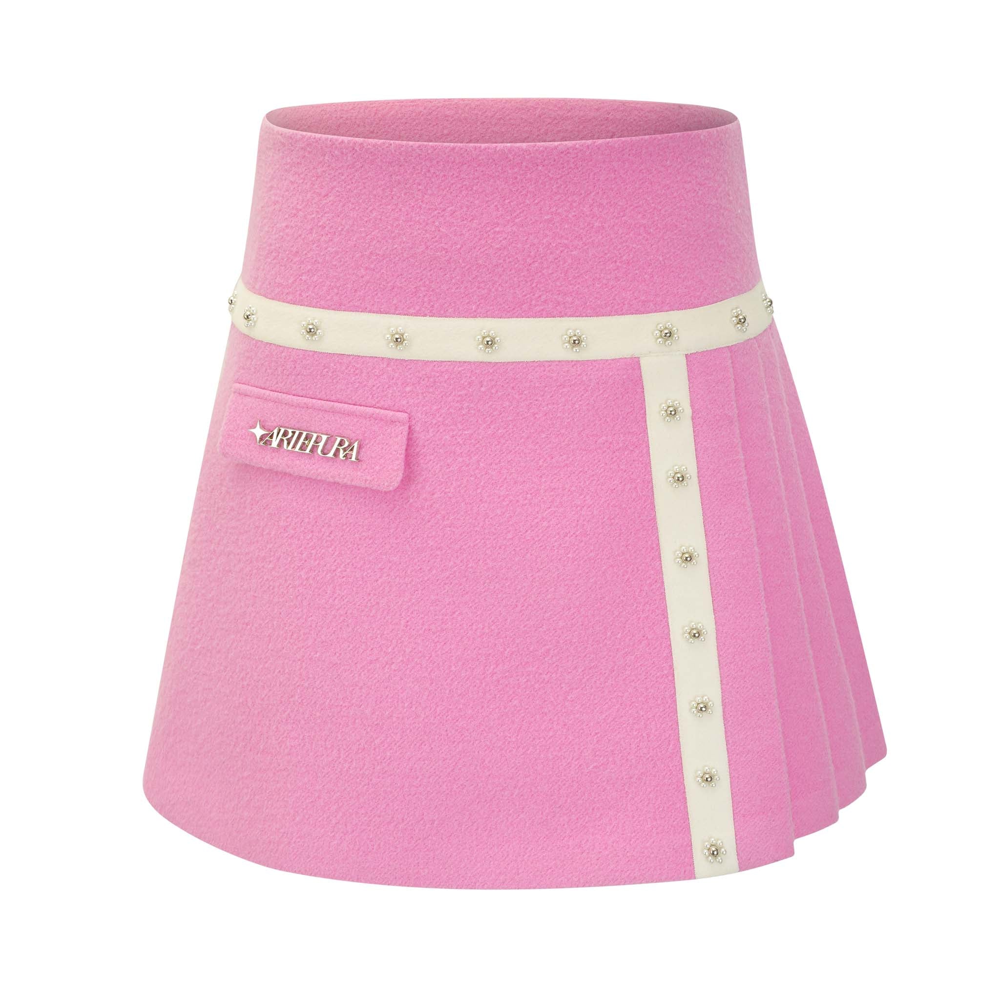 ARTE PURA Pink Woven Belt Wool Pleated Skirt | MADA IN CHINA