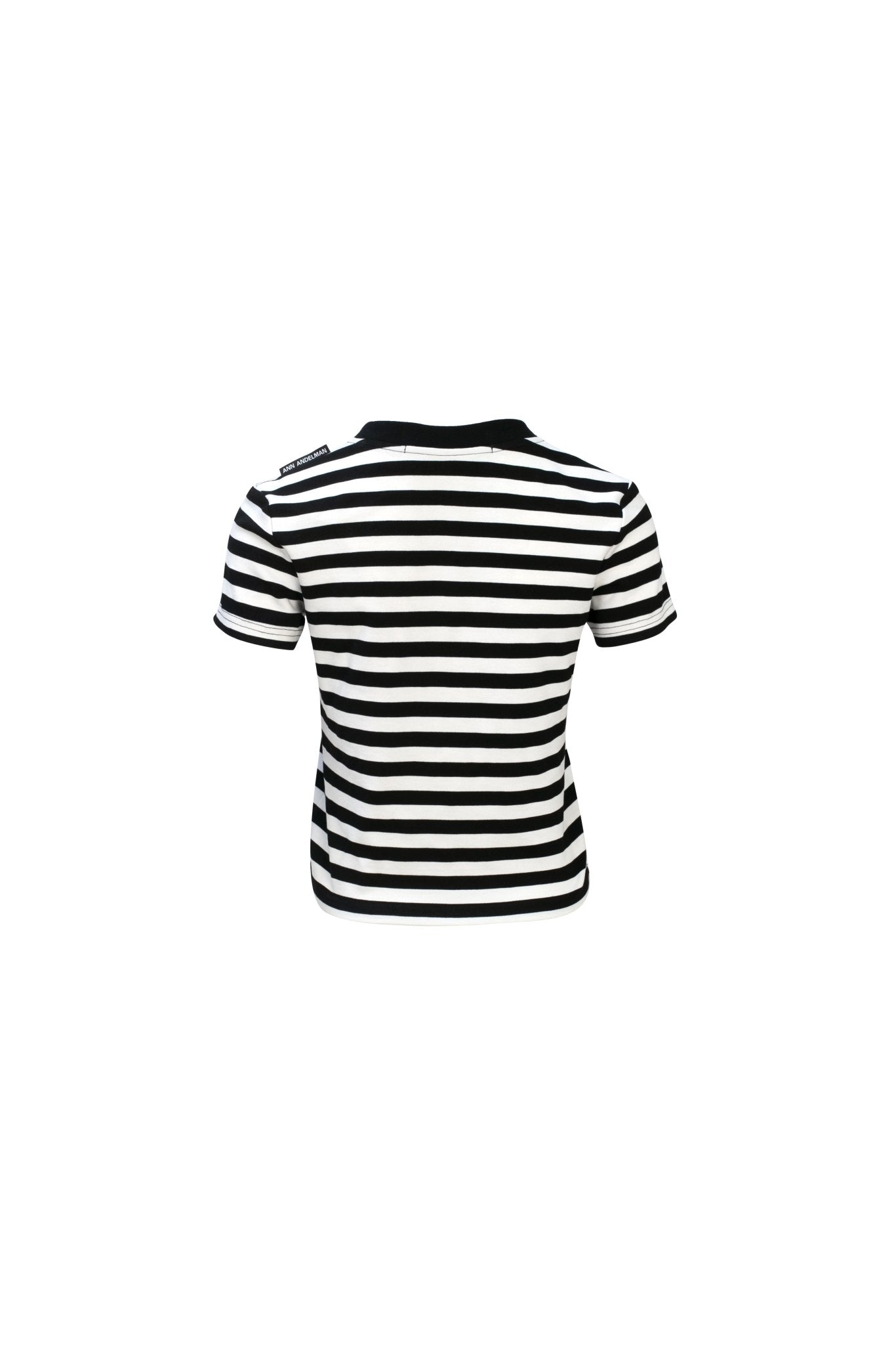 ANN ANDELMAN Printed Striped Short Sleeve Top (Black and White Striped) | MADA IN CHINA