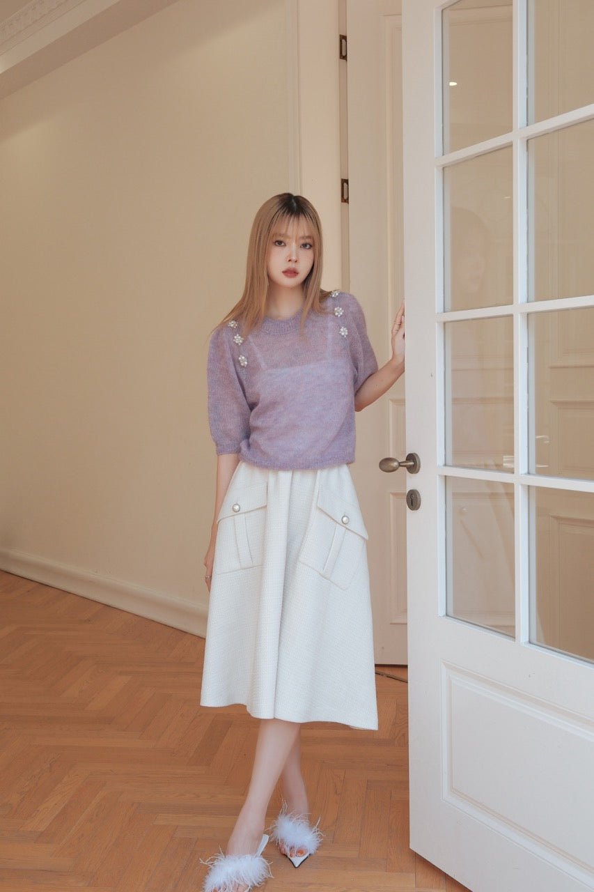 DIANA VEVINA Purple Crystal Pearl Short Sleeve | MADA IN CHINA