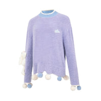13 DE MARZO Purple Long Hair Mohair Ball Sweater | MADA IN CHINA