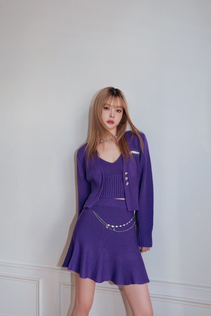 DIANA VEVINA Purple Rhinestone Heart Button Knit Cardigan | MADA IN CHINA