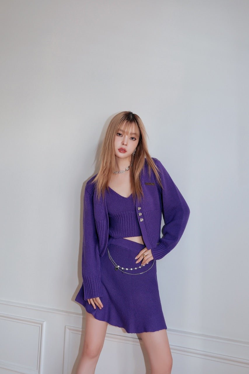DIANA VEVINA Purple Rhinestone Heart Button Knit Cardigan | MADA IN CHINA