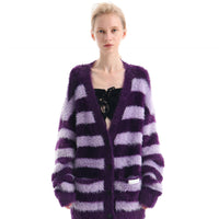 ANN ANDELMAN Purple Striped Wool Cardigan | MADA IN CHINA