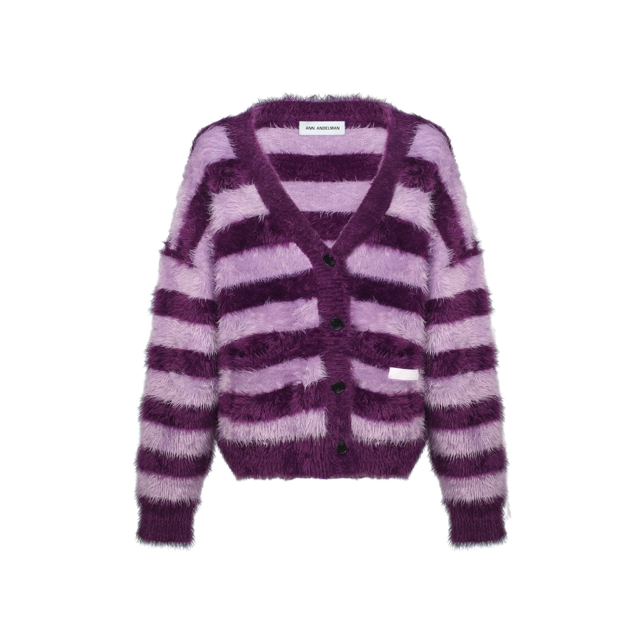 ANN ANDELMAN Purple Striped Wool Cardigan | MADA IN CHINA