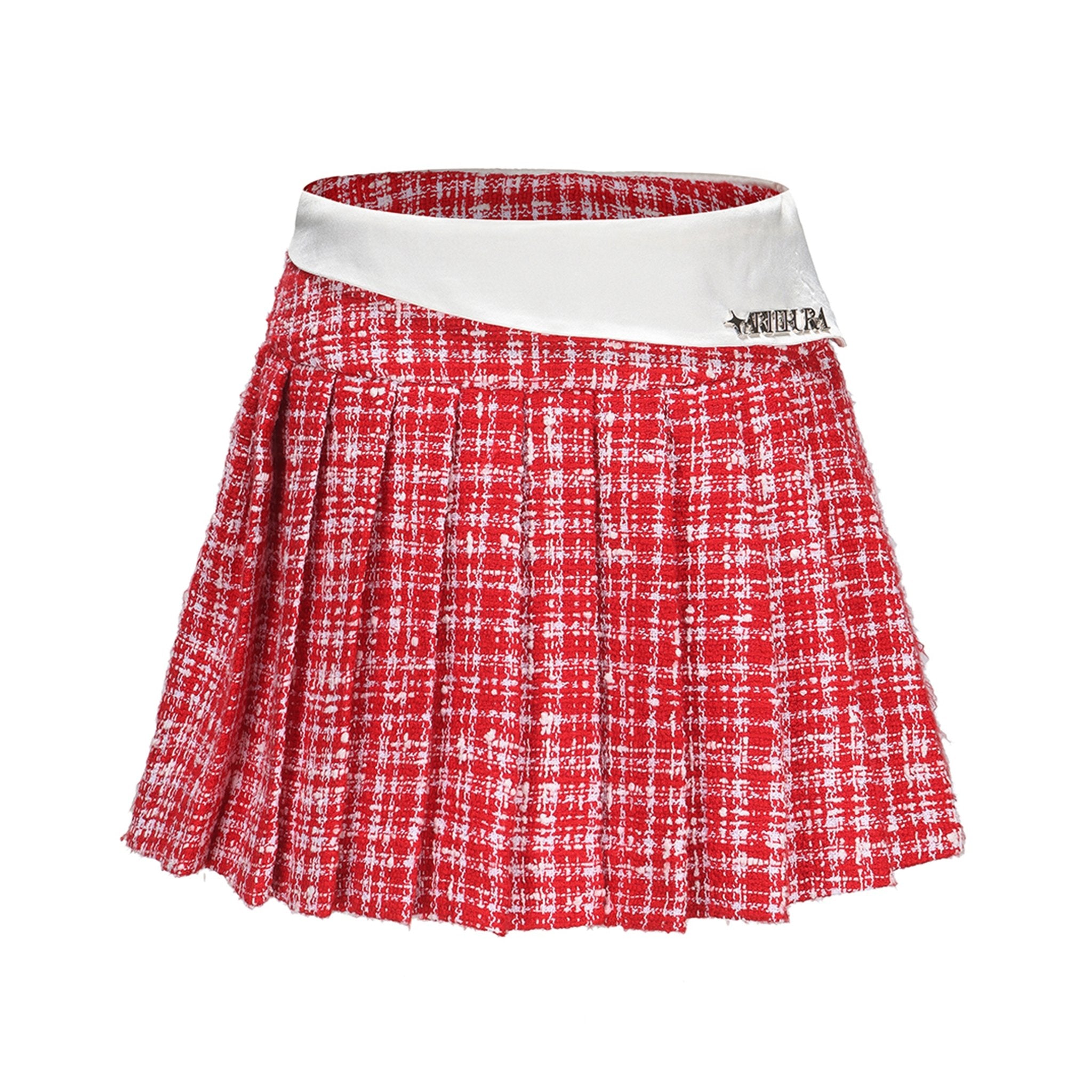 ARTE PURA Red and White Checked Pleated Skirt | MADA IN CHINA