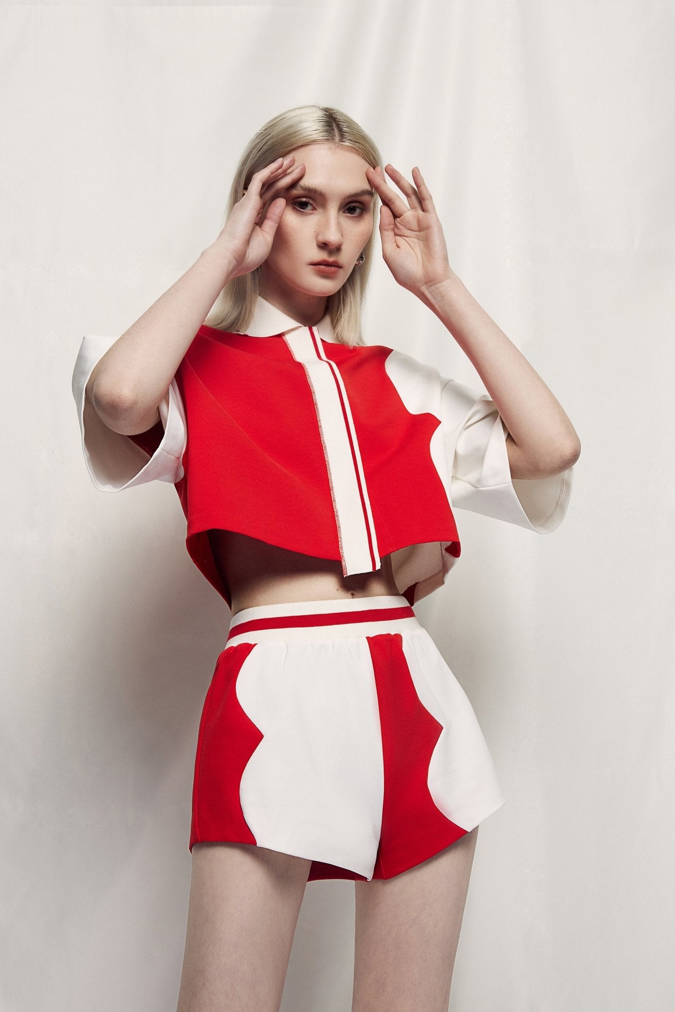 Andrea Martin Red and White Panelled Blouse | MADA IN CHINA