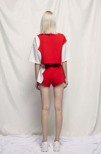 ANDREA MARTIN Red and White Panelled Shorts | MADA IN CHINA