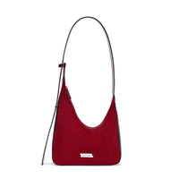 LOST IN ECHO Red Asymmetric Ox Hair Small Crescent Bag | MADA IN CHINA