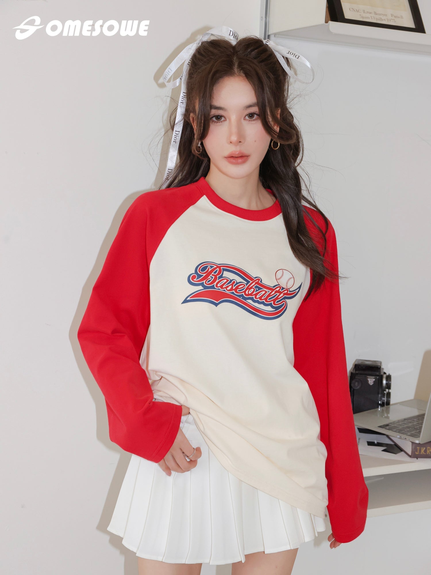 SOMESOWE Red Baseball Logo Print Shirt | MADA IN CHINA