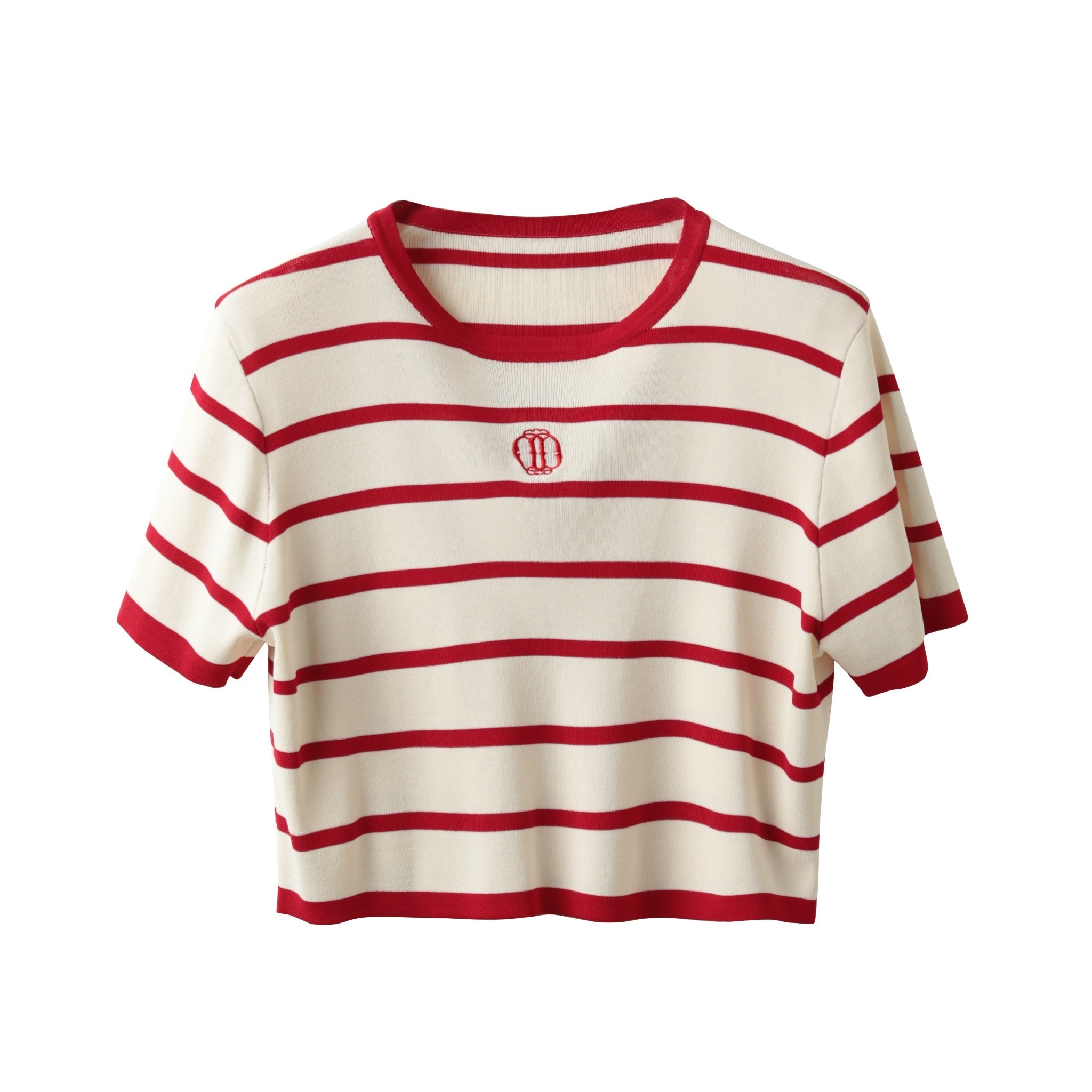 ICE DUST Red Ice Linen Embroidered Stripe T-Shirt | MADA IN CHINA