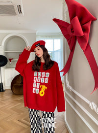 SOMESOWE Red Mahjongg Sweater | MADA IN CHINA
