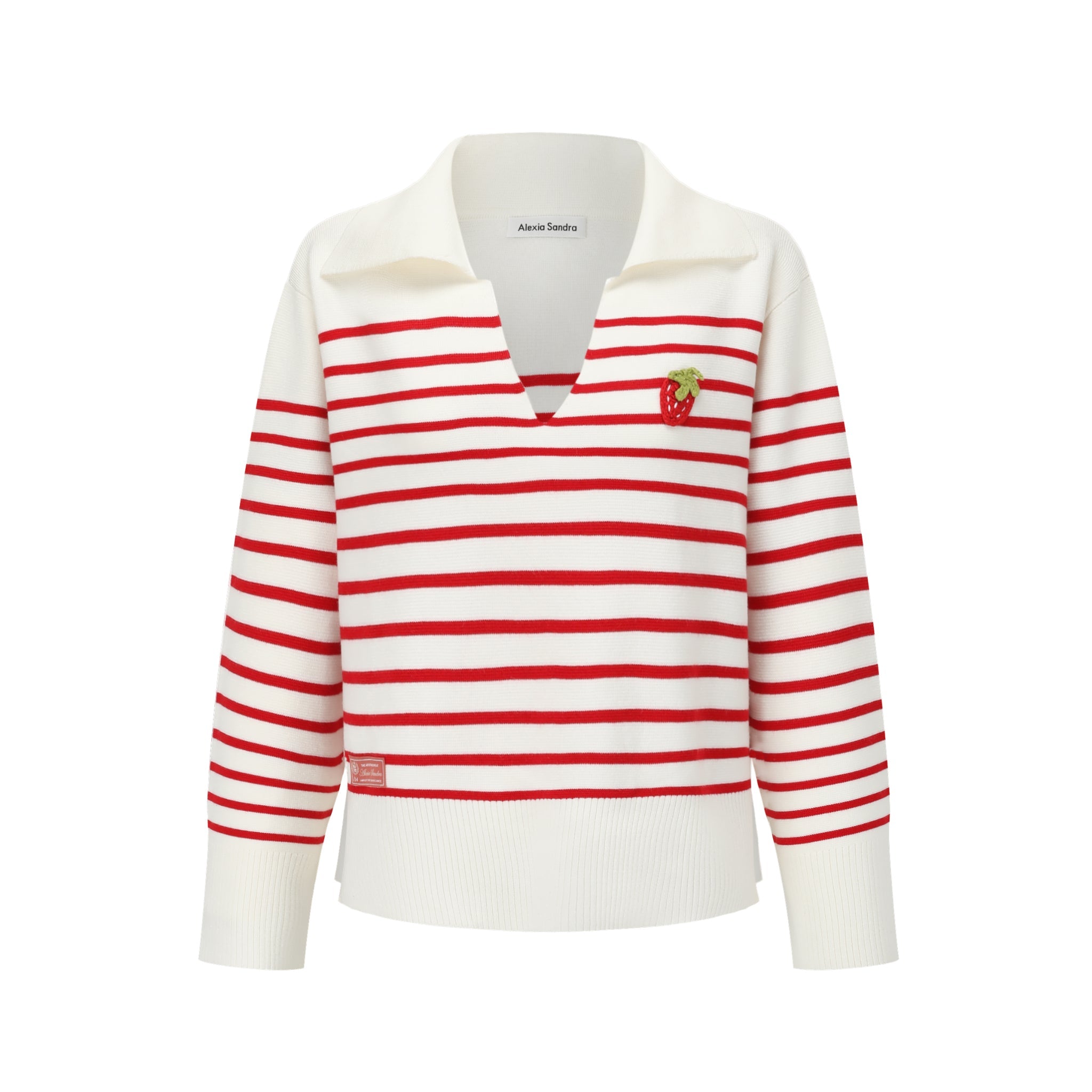 Alexia Sandra Red V-Neck Stripe Polo Sweater | MADA IN CHINA