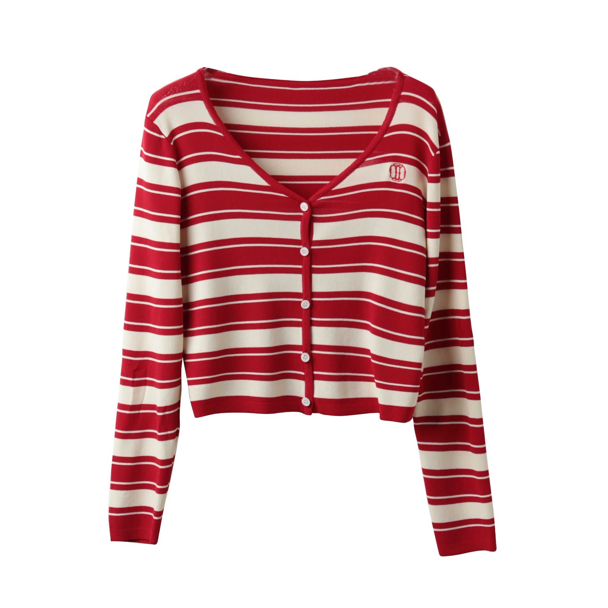 ICE DUST Red&White V-Neck Knitted Cardigan | MADA IN CHINA